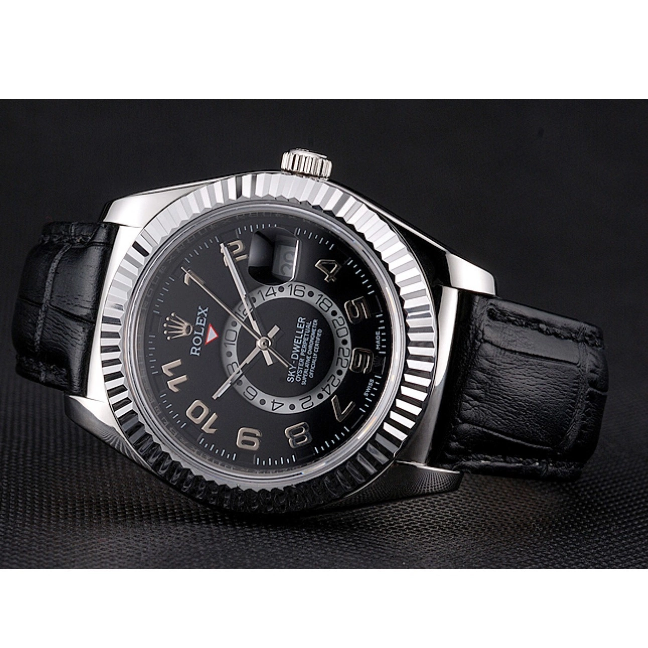 Rolex copies cheap Black Leather Rolex Dweller Case Stainless Sky Black Strap Steel Dial 0531